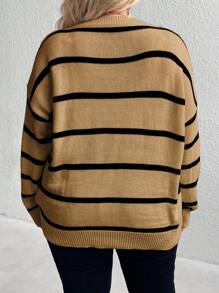 SHEIN CURVE+ Pull col rond taille forte femme, mode décontractée, style simplifié avec rayures bicolores, pour l'automne/hiver