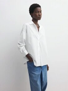 BizChic Blusa Casual Feminina de Manga Longa em Algodão Branca, Elegante para Ir ao Trabalho, Ação de Graças, Natal - Branco - Visão 8