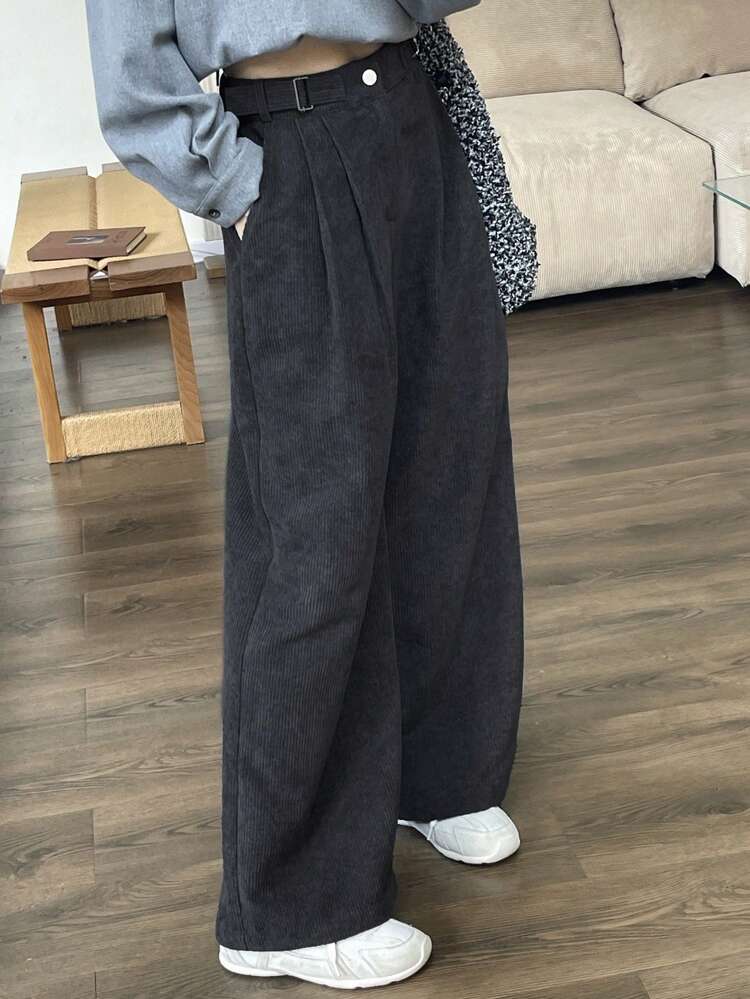 Corduroy Wide Leg Pants With Pockets For Women Fall,Winter