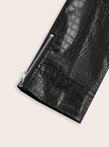 SHEIN BAE Plus Size Black Stone Faux Leather Pu Moto Jacket - Black - View 14