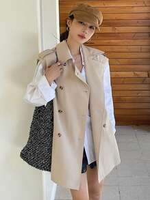 DAZY 女士无袖轻薄外套，秋季新款女士背心外套 - 卡其色 - 查看 4