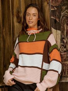 LanaWest Pull ample tricoté à épaules tombantes avec blocs de couleurs, style décontracté pour l'automne/hiver - Multicolore - Voir 4