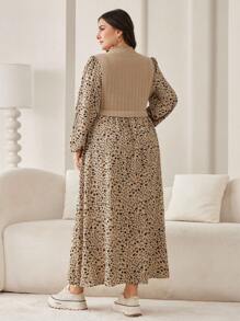 Modelyn 大码碎花立领长袖连衣裙 - 彩色 - 查看 2