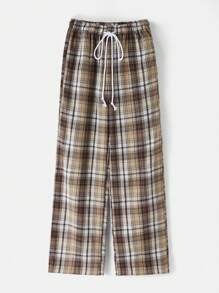 SHEIN BASICS 休闲编织格子低腰宽松直筒女裤 - 彩色 - 查看 1