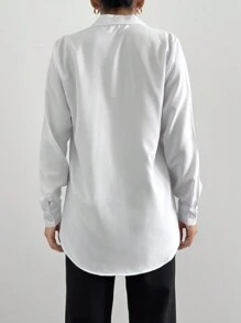 SHEIN Cottnline Solid Color Button-Front Elegant Fashion Long Sleeve Blouse - White - View 2
