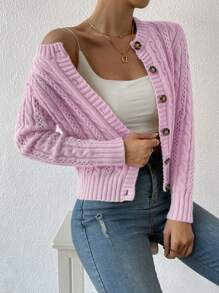 Muchica 1 件纯色前扣长袖休闲衬衫 - 粉色 - 查看 3