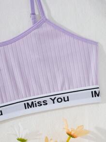 少女字母印花蝴蝶结吊带背心，搭配蕾丝边文胸 - 淡紫色 - 查看 4