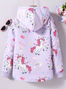 Tween Girls Long Sleeve Front Button All-Over Print Hooded Casual Jacket - Violet Purple - View 2
