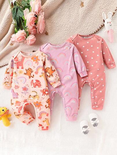 SHEIN Vintaside Kids 男婴三件套针织休闲打底裤，修身时尚裤装，优质面料。女婴三件套卡通动物彩虹印花打底裤，透气面料，适合夏秋季节，优雅可爱的设计，百搭家居服、运动服、休闲外出装