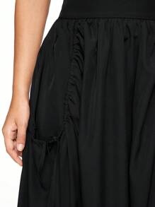 ROMWE Versatile Solid Color Drawstring Waist With Big Pockets A-Line Midi Skirt