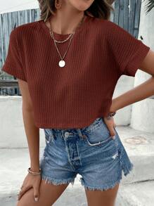 SHEIN VCAY Damen Einfarbiges Lässig Top mit Rundhalsausschnitt und Fledermausärmeln, Alltagstragen