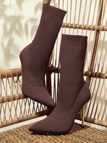 CUCCOO BASICS Fashionable High Heel Knee-High Boots For And Spring Shoes Spring Break Easter - Coffee Brown - View 2