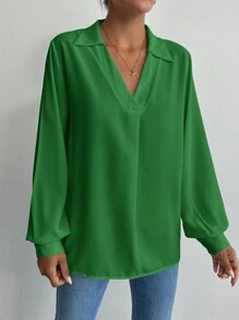 EURMUSE Turn-down Collar Casual Shirt - Green - View 5
