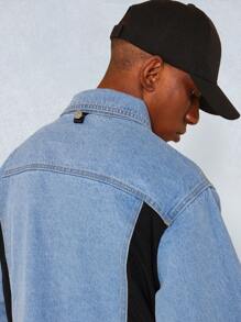 SUMWON High Fashion Two-Tone Denim Trucker Jacket With Modern Nylon Insert Panels Streetwear Double Pocket Design For Winter Fall Fashion