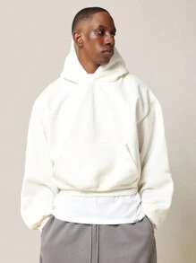 SUMWON Classic Oversized Cropped Sweatshirt Hoodie With Centre Pocket - White - View 2
