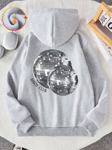 SHEIN Explorewe Tween Girl Casual Fashion Stage Lighting Ball & Letter Print Drop Shoulder Loose Pullover Hoodie, Autumn/Winter - Grey - View 4