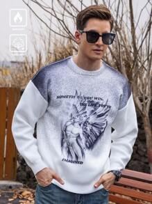 Manfinity Homme All-Over Print Casual Crew Neck Long Sleeve Pullover Sweater - White - View 1