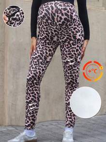 SHEIN Adjustable Waist Leopard Print Maternity Leggings - Multicolor - View 1