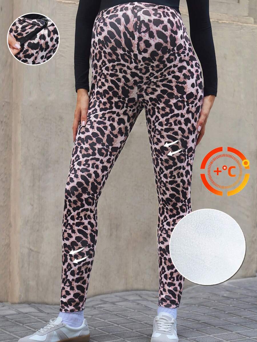 SHEIN Adjustable Waist Leopard Print Maternity Leggings - Multicolor - View 1