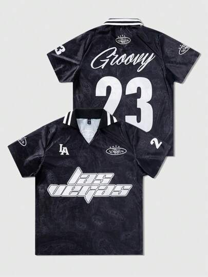 Street Life Men's Summer Letter & Stripe Short Sleeve Casual Jersey Polo Shirt, School