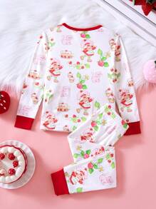 Strawberry Shortcake X SHEIN Conjunto de pijamas para meninas, 2 peças, estampa de desenho animado, camiseta casual e leggings, ajuste confortável, para o Natal