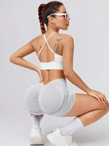 Gameset SHEIN Sport 女式收腰运动短裤，性感塑身，舒适瑜伽健身裤女式运动短裤，健身短裤，骑行短裤 - 淺灰色 - 查看 3