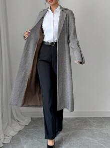 SHEIN Clasi Women Loose Vintage Chinese Coin Pattern Overcoat (With Lining), Casual Fall Cloth For Women - Khaki - View 3