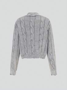 Teen Girl Fashion Distressed Raw Hem Cropped Cardigan, Casual Winter Clothes - Blue - View 7