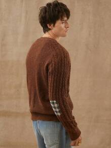 Manfinity CityGents Suéter tipo cardigan de hombre con parches de tejido de cable en los codos - Camel - Ver 5