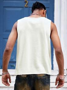 Manfinity Dauomo Men's Solid Color Loose Casual Sweater Vest, Spring Autumn - White - View 2