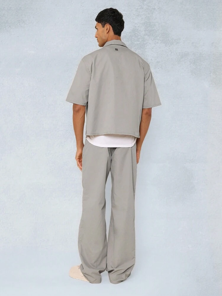 SUMWON Crop Revere Shirt And Straight Fit Pant 2 Piece Set