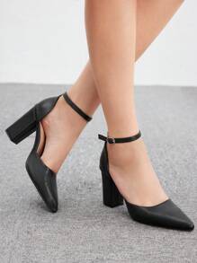 CUCCOO BIZCHIC Fashionable Black Block Heel Pointed Toe Ankle Strap Dress Pumps For Women, Suitable For Commute, Date, Party And Holiday Spring Shoes Spring Break Easter For Christmas Spring Shoes - Black - View 3