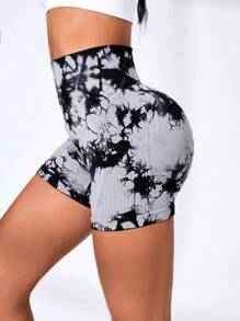 4pcs Women Batik Yoga Shorts, High Waist Butt Lifting, Sports Gym Workout ShortsWomen Sweat Short, Gym Short, Biker Short