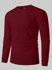 Manfinity Homme Men's Solid Color Round Neck Long Sleeve Casual T-Shirt, Autumn