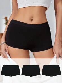 Women Solid Color Casual Elasticated Waist Skinny Briefs 3 Pcs