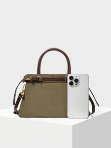 MOTF PREMIUM 拼色搭扣手提包，最适合女性的母亲节礼物，商务休闲女包，适合办公室商务和工作 - 軍綠色 - 查看 3