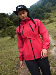 In My Nature Women Zipper Front Hooded Long Sleeve Casual Outdoor Jacket - Red - View 6