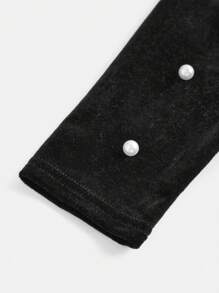 SHEIN Girlism 少女黑色斜肩长袖天鹅绒铆钉修身短款鸡尾酒会连衣裙 - 黑色 - 查看 5