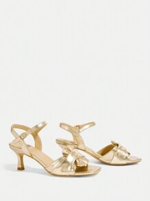 CUCCOO TILAWA Giày cao gót mũi vuông mỏng thời trang mới hở mũi thanh lịch cho nữ - Vàng - Xem 9