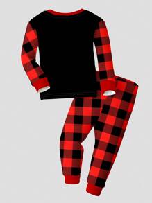 SHEIN Set di pigiama di Natale giovane ragazza, stampa festiva carina con renna, albero di Natale, campanelle, fiocco di neve, pupazzo di neve, Babbo Natale, morbido e confortevole, termico, maniche lunghe e pantaloni aderenti, adatto per autunno/inverno