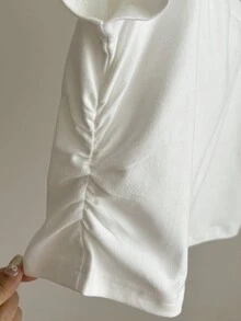 SHEIN BASICS Casual Solid Color Knit Square Neck Short Sleeve Fitted Women T-Shirt