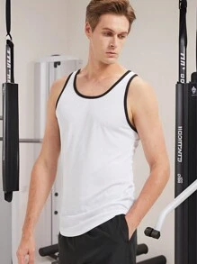 Gym Rark 男友风格男士夏季休闲撞色边饰透气运动背心，适合健身、健身 - 黑與白 - 查看 4