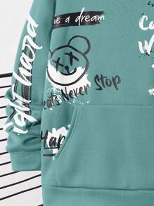 SHEIN 1pc Teen Boys Casual Loose Comfy Versatile Graffiti Printed Hoodie,In Fall/Winter - Green - View 7