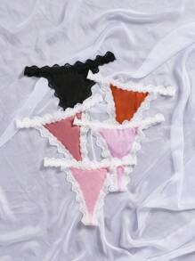 Snug Zone Women Contrast Lace Contrast Color Sexy G-String , 5 Pcs - Multicolor - View 5