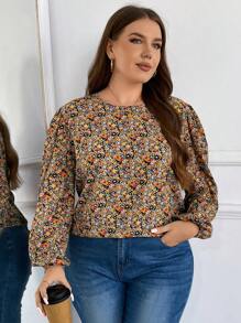 SHEIN Frenchy 大码休闲碎花圆领套头衫