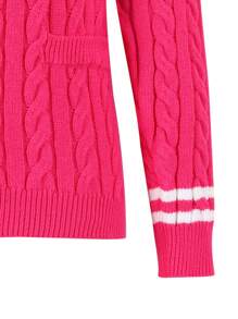 Conjunto de 3 piezas de chaquetas de punto con jacquard vintage para niñas y adolescentes, elegante para la escuela, uso casual en la calle, en casa, de viaje, fiestas, apto para primavera, verano y otoño - Rosa Fucsia - Ver 7