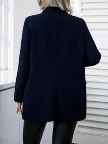 Calvaya Áo khoác Blazer màu trơn thời trang công sở cỡ lớn tay dài cài nút cổ tay kép cài nút - Màu xanh hải quân - Xem 2