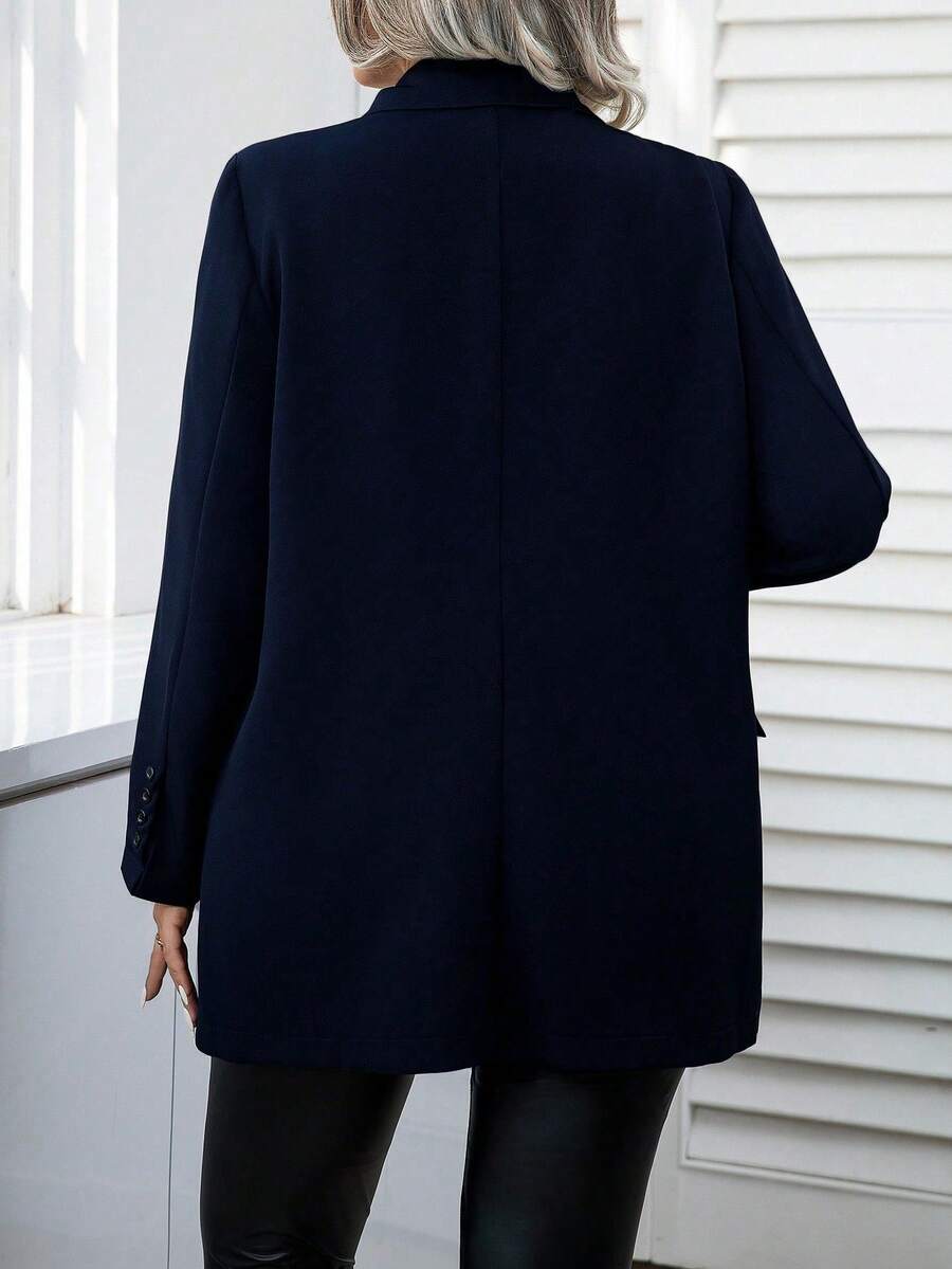 SHEIN Essnce Plus Size Fall Simple Commuter Gun Club Collar Double