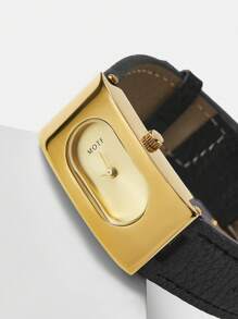 MOTF PREMIUM 1 件品牌优雅黑色皮革和黑色表盘女士手表 - 黑色 - 查看 1