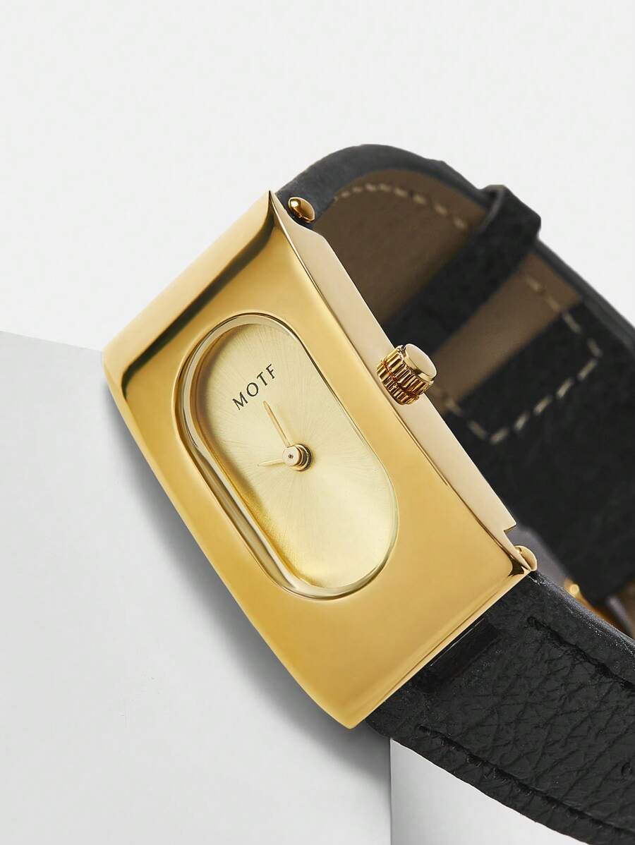 MOTF PREMIUM 1 件品牌优雅黑色皮革和黑色表盘女士手表 - 黑色 - 查看 1